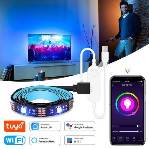 USB СВЕТОДИОДНАЯ ТВ-лента светильник RGB ленты Tuya Smart Wifi гибкий светильник Экран ТВ Подсветка светильник Поддержка Alexa Google 50 см 1 м 2 м 3 м 4 м 5 м ► Фото 1/6