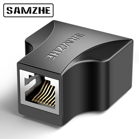 SAMZHE Ethernet Кабельный адаптер, удлинитель кабеля локальной сети, сплиттер для подключения к Интернету, 1 вход, 2 выхода ► Фото 1/6