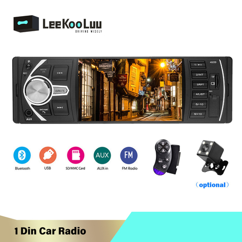 Автомагнитола LeeKooLuu, 4,1 дюйма, 1 din, FM-радио, Bluetooth, рулевое колесо, дистанционное управление, Аудиомагнитола 1 din ► Фото 1/6