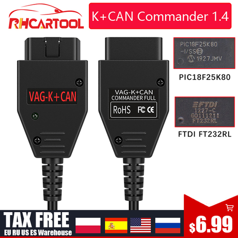 Диагностический сканер OBD2 для VAG K CAN Commander 1,4 FTDI FT232RL PIC18F25K80 ► Фото 1/6