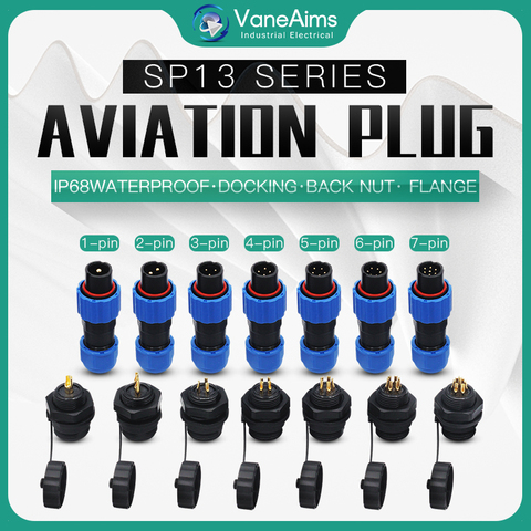 SP13 IP68 водонепроницаемый разъем, штекер и гнездо, 1/2/3/4/5/6/7/9 контактный, панель, крепление, провод, разъем, авиационный разъем ► Фото 1/6