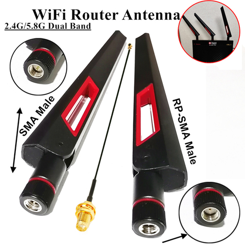 2 шт., 12dbi Двухдиапазонная стандартная Wi-Fi антенна 2,4G 5,8G RP SMA, универсальные антенны, усилитель для маршрутизатора ASUS WLAN, антенный усилитель ► Фото 1/6