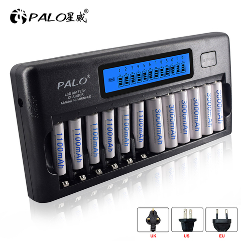 Зарядное устройство PALO для аккумуляторов AA, 12 ячеек, быстрая зарядка, разряд AAA, умное зарядное устройство с ЖК-дисплеем для аккумуляторов 1,2 ... ► Фото 1/6