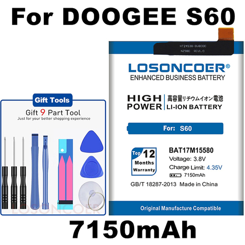 LOSONCOER 7150mAh BAT17M15580 BAT173605580 полимерная батарея для DOOGEE S60 / S60 Lite батарея BAT17S605580 ► Фото 1/4