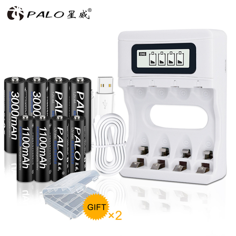 Умное зарядное устройство PALO с ЖК-дисплеем для никель-кадмиевых и никель-металлогидридных аккумуляторов 1,2 в AA AAA + 4 батарейки AA + 4 батарейки ... ► Фото 1/6