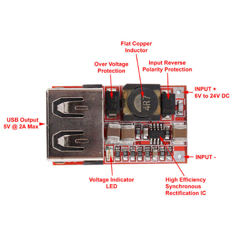 1 шт. DC 12 В/24 В до 5 В 3A 6-24 в мини USB выходное зарядное устройство понижающий модуль питания DC-DC Регулируемый понижающий преобразователь ► Фото 1/6