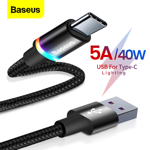 Кабель Baseus 5A USB Type C для Huawei Mate 30 20 P40 P30 P20 Pro Lite 40 Вт SCP Быстрая зарядка зарядное устройство USB-C кабель Type-C ► Фото 1/6