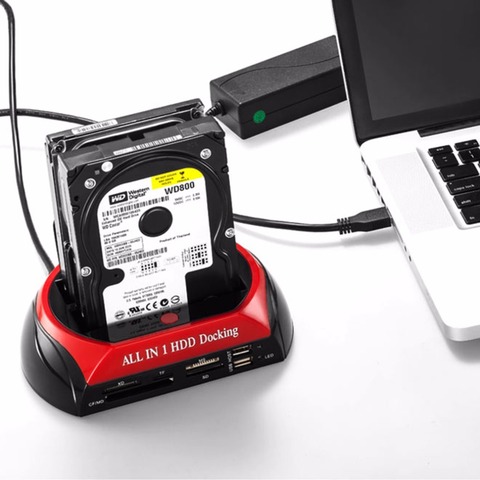 Многофункциональный HDD кард-ридер док-станция двойной USB 2,0 2,5 ''3,5 дюймов IDE SATA Внешний HDD корпус жесткого диска ► Фото 1/6