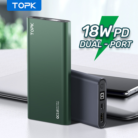 TOPK 10000 мАч банк питания PD QC3.0 Быстрая зарядка портативный USB C светодиодный дисплей Внешнее зарядное устройство батарея для Xiaomi Mi 9 8 iPhone ► Фото 1/6