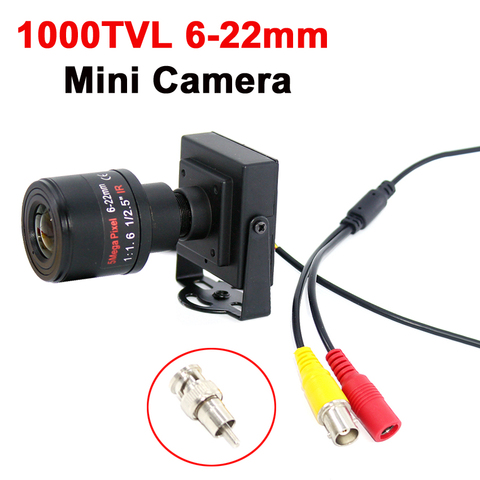 Металлическая мини-камера с переменным фокусным расстоянием 1000TVL/700TVL 6-22 мм, регулируемая ручная линза с адаптером RCA, камера видеонаблюдени... ► Фото 1/6