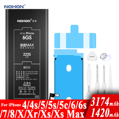 NOHON Батарея для Apple iPhone 6S 6 5S 7 8 X Xr Xs Max 4 4s iPhone6S iPhoneX iPhoneXs iPhone4S iPhone4 1420mAh ~ 3174mAh высокой Ёмкость Bateria + инструменты для iPhone X Xr XsMax 4 4s 6S 6 5S 7 8 батареи ► Фото 1/6