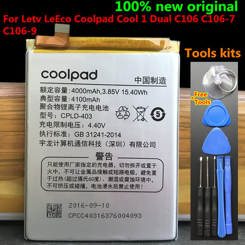 Новинка 100%, высокое качество, Φ 4100 мАч аккумулятор для Letv LeEco Coolpad Cool1 Cool 1 Dual C106, CPLD-403 батареи ► Фото 1/4