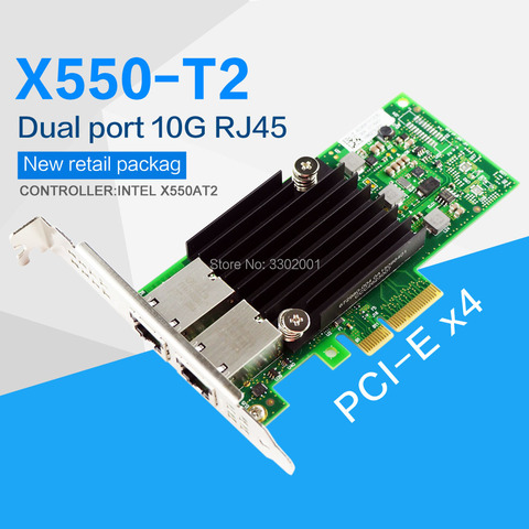 Сетевой адаптер FANMI PCI-E X4, 10G Ethernet-адаптер, двойной порт RJ45, конвергентный сетевой адаптер X550T2BLK ► Фото 1/5