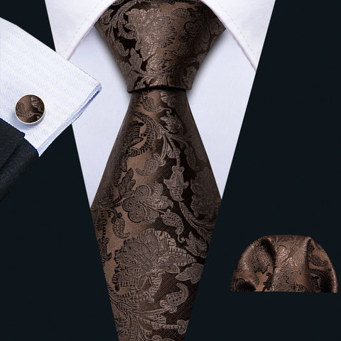 Мужской свадебный галстук коричневый Цветочный шелковый галстук комплект Hanky Barry.Wang жаккардовый тканый модный дизайнерский галстук 9 см для... ► Фото 1/6