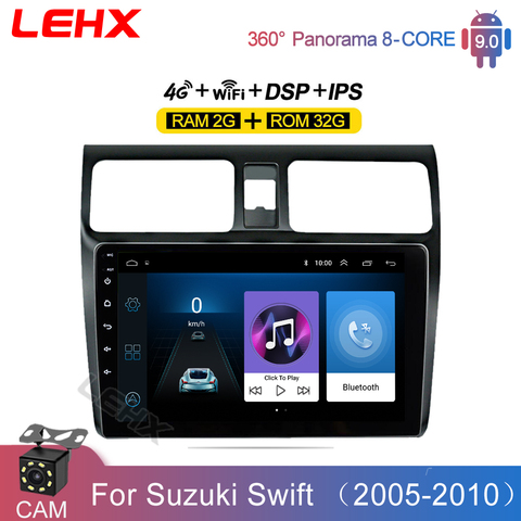 Автомагнитола LEHX, Android 9,0, 2 Гб ОЗУ, мультимедийная навигация, GPS, 2 Din, DVDPlayer для Suzuki Swift 2005, 2006, 2007, 2008-2010 ► Фото 1/6