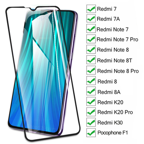 Защитное стекло 15D для экрана Redmi 8, 8A, 7, 7A, K20, K30, для Xiaomi Pocophone F1, Redmi Note 8, 8T, 7 Pro, закаленное стекло, пленка, чехол ► Фото 1/6