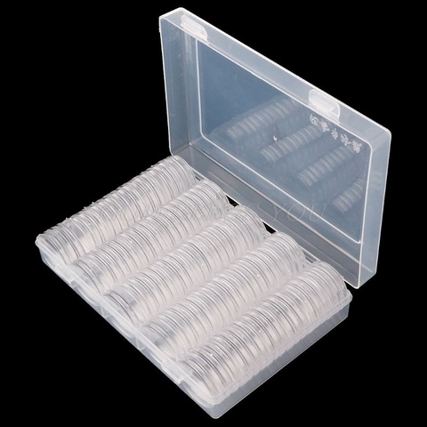Прямоугольный прозрачный пластиковый контейнер для хранения коллекционный защитный чехол для 100 шт. 27 мм/30 мм фотодержатель или 5 шт. 27 мм мо... ► Фото 1/5