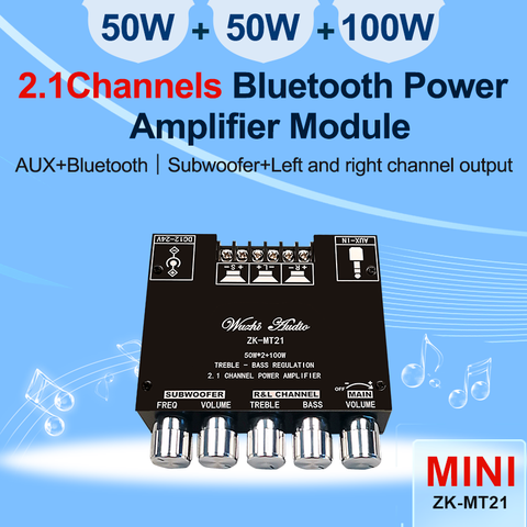 ZK-MT21 Bluetooth 5,0 панель усилителя сабвуфера 50 Вт x2 + 100 Вт 2,1 канальный усилитель мощности аудио стерео усилитель тональная плата бас усилитель AUX ► Фото 1/5