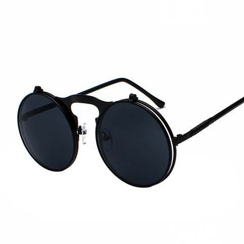 Солнцезащитные очки в винтажном стиле UV400 для мужчин и женщин, поляризационные, в круглой металлической оправе, в стиле стимпанк, с шарнирам... ► Фото 1/6
