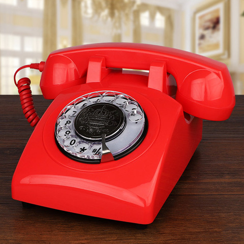 Красные телефоны, проводной классический телефон с поворотным циферблатом для дома и офиса, старинный винтажный телефон в стиле 1920-х годов, старинный модный телефон ► Фото 1/6