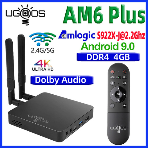 ТВ-приставка UGOOS AM6 Plus Android 9,0 Smart TV BOX AM6 pro S922X DDR4 4 Гб RAM 32 Гб Dual WiFi 1000M BT5.0 4K медиаплеер AM6 2G 16G ► Фото 1/6