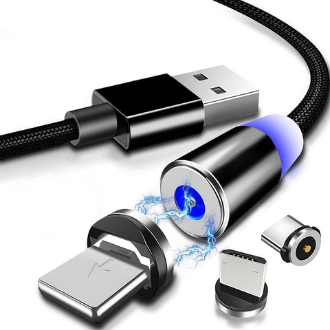 Магнитный кабель Micro USB Type C, Магнитный зарядный кабель для iPhone, Huawei, Samsung, Android, мобильный телефон, 1 м, 2 м, кабель ► Фото 1/4