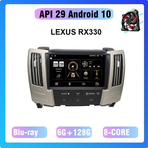 Мультимедийный плеер, 9 дюймов, Android 10,0, 8 ядер, 6 + 128 ГГц, GPS-навигация, автомобильный радиоприемник для LEXUS RX330 2004-2008, охлаждающий вентилятор ► Фото 1/6