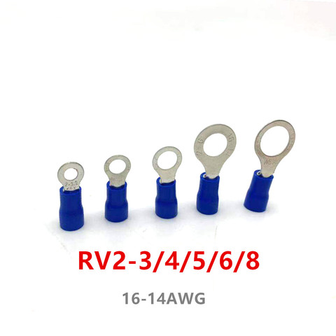 10-100 шт./компл. RV2 изолированные синие кольцевые клеммы провод кабель электрические обжимные разъемы 16-14 AWG комплект M3/M4/M5/M6/M8 ► Фото 1/6