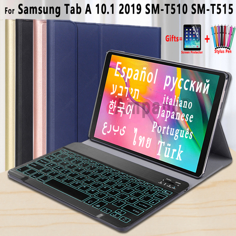 Легкий Чехол для клавиатуры с подсветкой для Samsung Galaxy Tab A 10,1 2022 T510 T515 SM-T510 SM-T515 планшет кожаный чехол Bluetooth клавиатура ► Фото 1/6