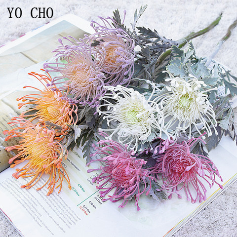 YO CHO Leucospermum, искусственный цветок, короткая ветка, краб, коготь, 2 вилки, посадка, цветок, имитация цветов дома ► Фото 1/6