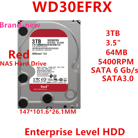 Новый жесткий диск для WD Brand Red 3 ТБ 3,5 дюйма SATA 6 ГБ/сек. 64 Мб 5400 об/мин для внутреннего жесткого диска для жесткого диска NAS для WD30EFRX ► Фото 1/1