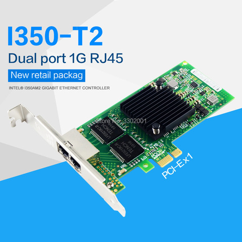 Intel I350AM2 чип PCI-E x1 RJ45 Настольный двойной порт Gigabit Ethernet Lan 10/100 Мбит/с сетевая карта для I350-T2 ► Фото 1/5