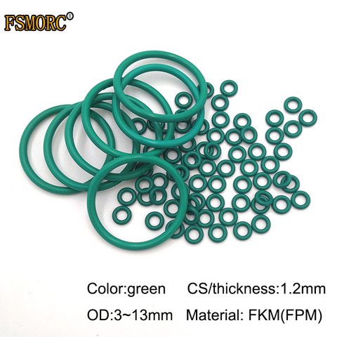 Уплотнительное кольцо OD3mm ~ 13mm * 1,2mm Толщина/CS Green FKM o, маслостойкая кислотоустойчивая и щелочная уплотнительная прокладка FPM o-ring ► Фото 1/3