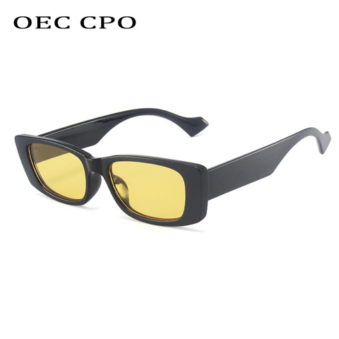 OEC CPO винтажные прямоугольные солнцезащитные очки для женщин Ретро панк Квадратные Солнцезащитные очки для мужчин модные желтые оттенки очки UV400 Oculos O883 ► Фото 1/6