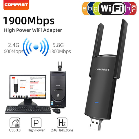 WI-FI адаптер USB беспроводной 1900 Мбит сетевой карты 650 Мбит/с PC WI-FI ключ USB LAN Ethernet Dual Band 2,4 г 5,8 WI-FI приемник для ПК ► Фото 1/6