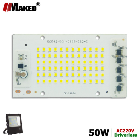 50 Вт AC220V SMD 2835 Светодиодный PCB 112x61 мм светодиодный модуль прожектора алюминиевая пластина белый/теплый SMD2835 умный IC драйвер для прожекторов ► Фото 1/6