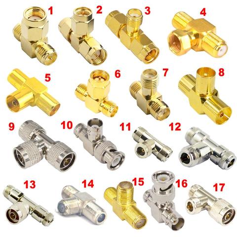 Коаксиальный коаксиальный адаптер RF 2 шт., разъем-переходник с тремя видами разъема SMA BNC N TV F Female male ► Фото 1/6