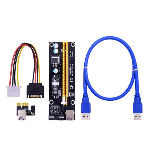 CHIPAL VER006 PCI-E карта расширения 006 PCIE 1X до 16X удлинитель 60 см USB 3,0 кабель SATA 4Pin мощность Molex для майнинга ► Фото 1/5