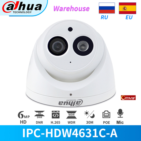 Dahua IPC-HDW4631C-A 6MP HD POE сетевая Мини купольная IP камера металлический корпус Встроенный микрофон CCTV камера 30 м ИК Ночное Видение Dahua IK10 ► Фото 1/6