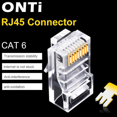 Модульный разъем ONTi RJ45 CAT6, 8P8C, Ethernet-кабель, 1 Гбит/с, гигабитная сеть, ОБЖИМНАЯ кристаллическая головка, разъем RJ45 50P ► Фото 1/5