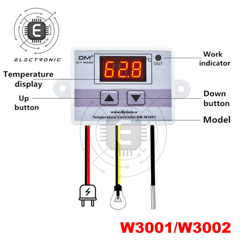 Цифровой светодиодный регулятор температуры W3001 W3002, фотоэлектрический термометр, новый терморегулятор 12/24/110 В/220 В ► Фото 1/6