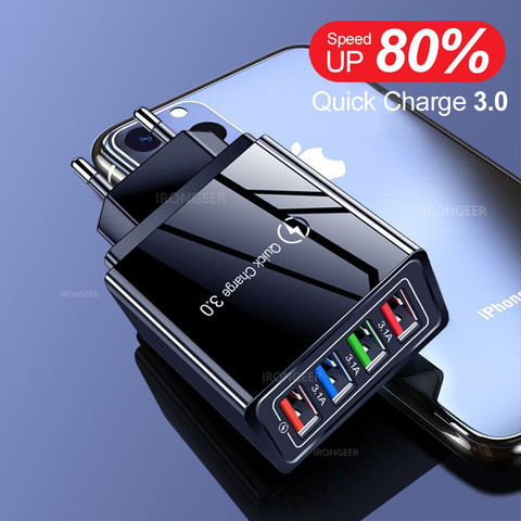 USB зарядное устройство Quick Charge 3,0 4,0 QC3.0, быстрая зарядка, мобильный телефон, зарядное устройство для iPhone X, Samsung, Xiaomi, Huawei, планшет, настенный ада... ► Фото 1/6