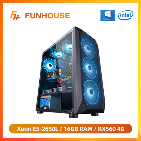 Настольный компьютер Funhouse, Intel Xeon E5-2650L 8-Core/RX560 4G/16G RAM 240G SSD, дешевый игровой высокопроизводительный настольный компьютер ► Фото 1/4