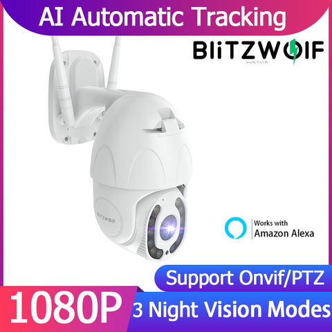 BlitzWolf SHC3 1080P IP-камера Wi-Fi Наружная PTZ-камера ночного видения Камера видеонаблюдения Видеонаблюдение Камеры безопасности Wifi full HD 1080p камера для съёмки видео Умный дом Работает с Alexa ► Фото 1/6