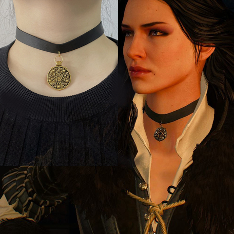 Yennefer Black Leather Choker Medallion Pendant Necklace Wizard 3 Wild Hunt Game Jewelry Gothic Necklace Women Party Cosplay ► Фото 1/6