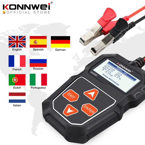 KONNWEI KW208 тестер автомобильного аккумулятора 12 В 100 до 2000CCA Cranking зарядка Circut тестер анализатор батареи 12 вольт инструменты для аккумулятора ► Фото 1/6