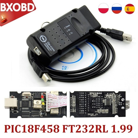 OP COM 1,99 1,95 1,70 OP-COM PIC18F458 FTDI OPCOM 2022 интерфейс Opel OP COM Профессиональный сканер OBD2 для Opel 2022 OP COM ► Фото 1/6