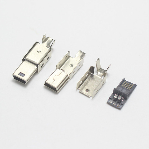 10 шт., Штекерный разъем Mini Type B USB 5Pin для сварки, 4 в 1, адаптер 180 градусов для провода OD 3,0 мм, черные детали «сделай сам» ► Фото 1/2