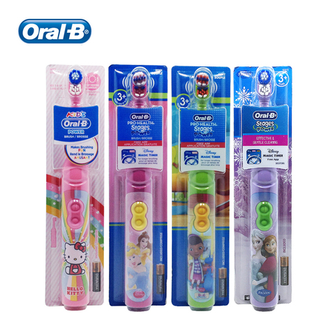 Электрическая зубная щетка Oral B для детей, детский уход за деснами, сверхмягкая щетина, вращение, чистка зубов, питание от батарейки AA, 3 + ► Фото 1/6