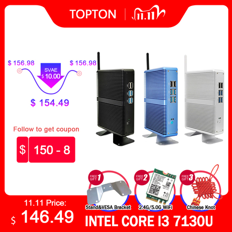 Мини-ПК без вентилятора i7 i5 7200U i3 7100U DDR4/DDR3 Win10 Pro Barebone Nuc компьютер Win10 Pro Linux HTPC VGA HDMI WiFi Gigabit Lan ► Фото 1/6